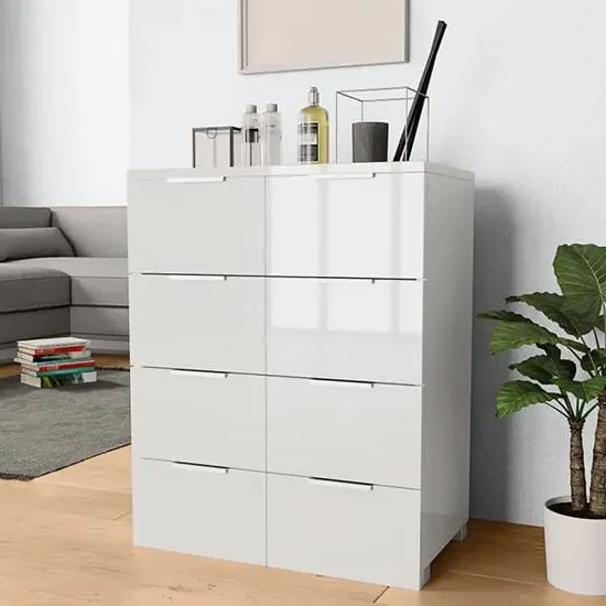 Friso 8-Drawer Chest High Gloss - White, Chipboard product