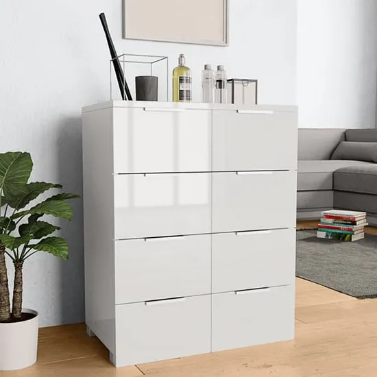 Friso 8 Drawer Chest - White, High Gloss