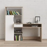 Frosk Laptop Desk with 1 Door 5 Shelves - White, Oak