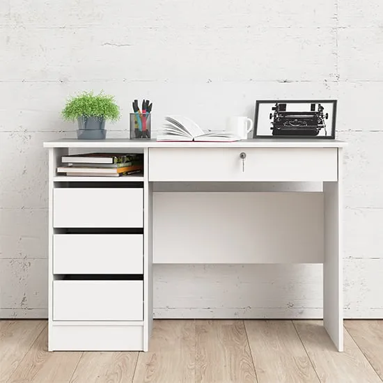 Frosk Laptop Desk with 4 Handle-Free Drawers - White