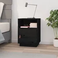 Fruma Bedside Cabinet with Door - Black, Pine Wood