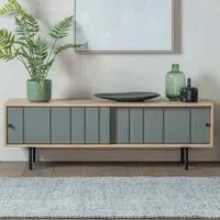 Fujiya Wooden TV Stand with 2 Doors - Natural Oak, Grey