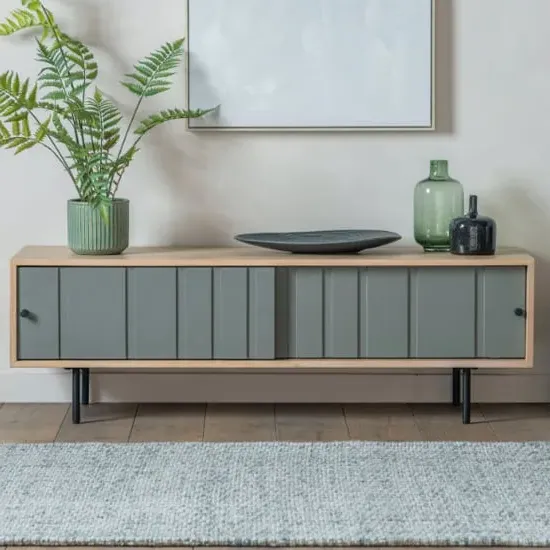 Fujiya Wooden TV Stand with 2 Doors - Natural Oak, Grey image