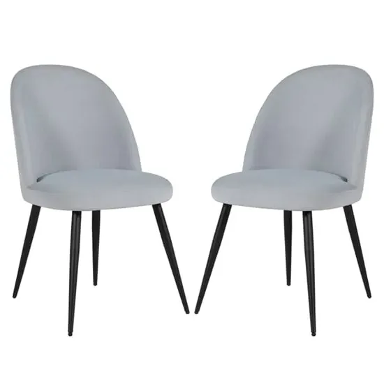 Gabbier Dining Chairs with Black Legs - Silver, Velvet