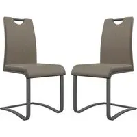 Gable Dining Chairs in Pair - Taupe, Faux Leather