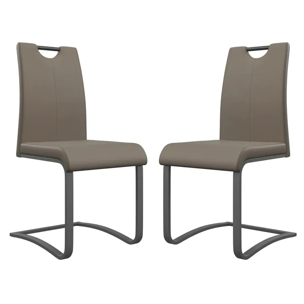 Gable Dining Chairs in Pair - Taupe, Faux Leather