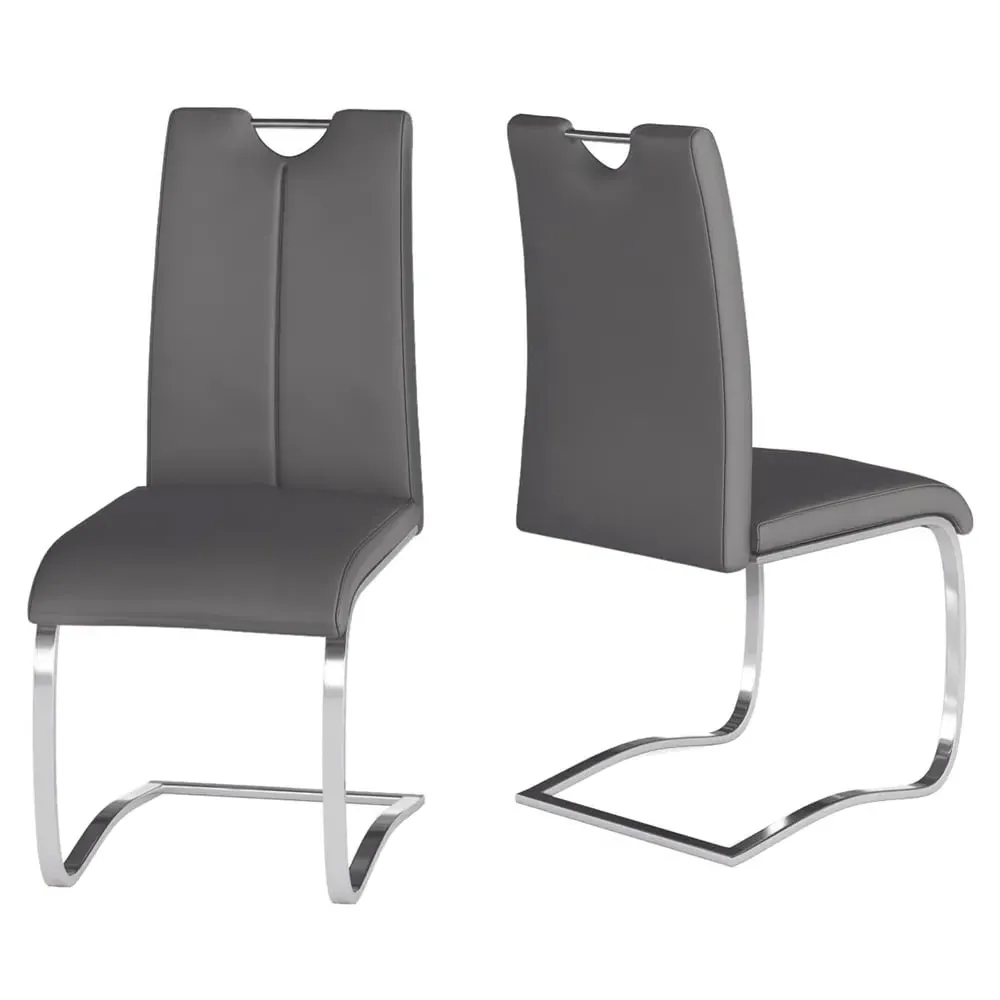 Gable Dining Chairs with Chrome Legs - Grey, Faux Leather