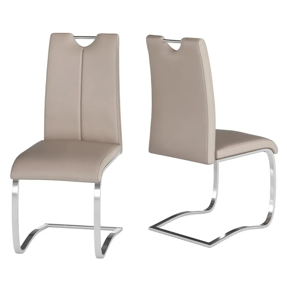Gable Dining Chairs with Chrome Legs - Taupe, Faux Leather