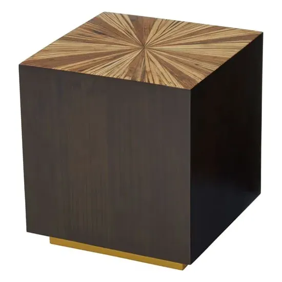 Gablet Square Side Table with Gold Base - Dark Brown, Bamboo image