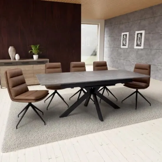 Gabri Extendable Dining Set with 8 Nobo Chairs - Brown, Sintered Stone