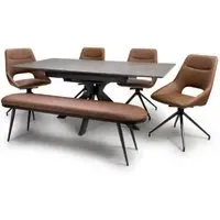 Gabri Extending Dining Table with 4 Aara Chairs and Bench - Grey