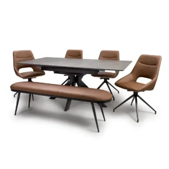 Gabri Extending Dining Table with 4 Aara Chairs and Bench - Grey image