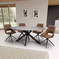 Gabri Oval Dining Set with 6 Aara Chairs - Brown, Sintered Stone