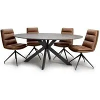 Gabri Oval Dining Set with 6 Nobo Chairs - Brown, Sintered Stone