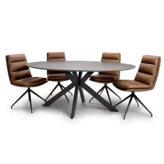 Gabri Oval Dining Set with 6 Nobo Chairs - Brown, Sintered Stone