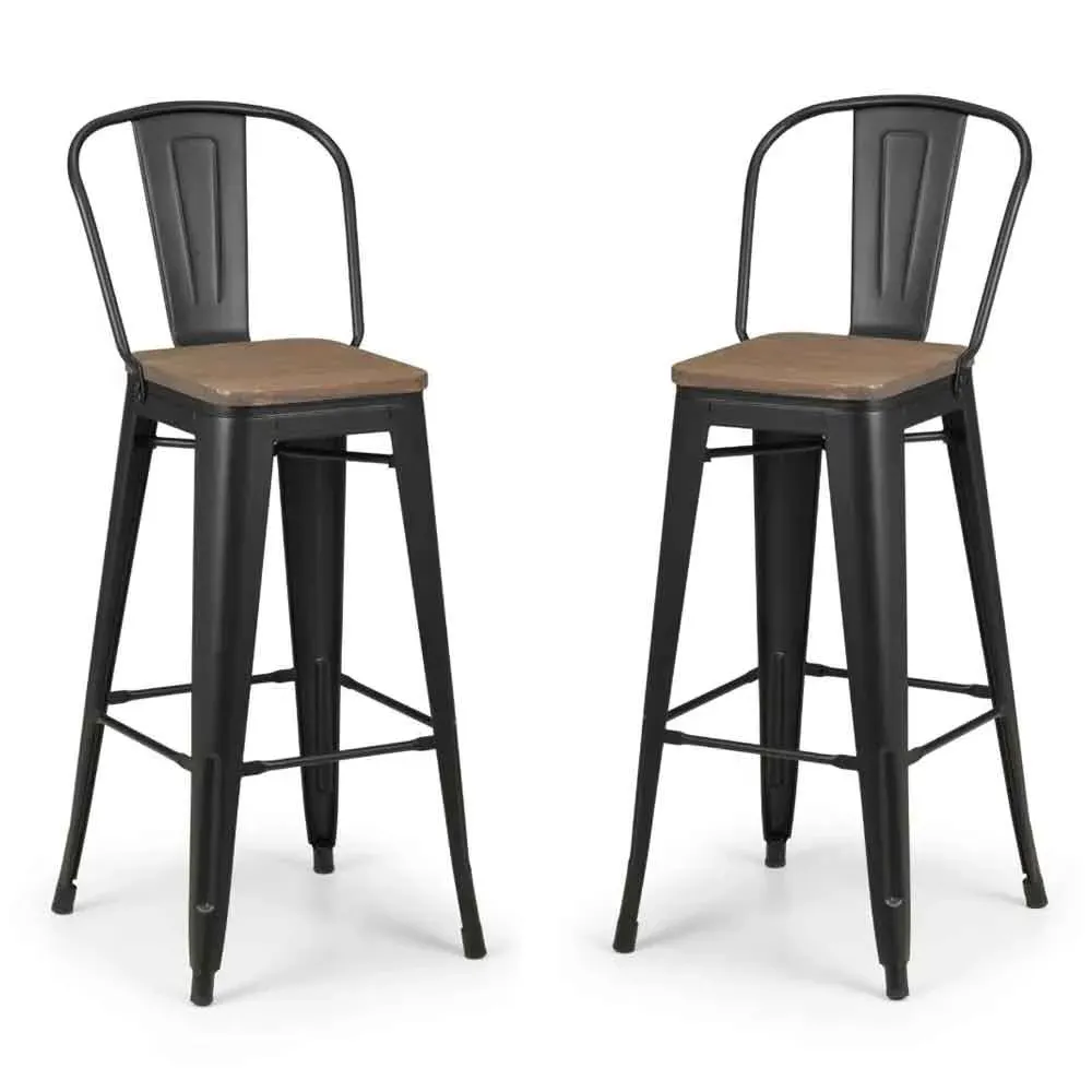 Gael Bar Stools in Pair - Mocha Elm, Black Metal product