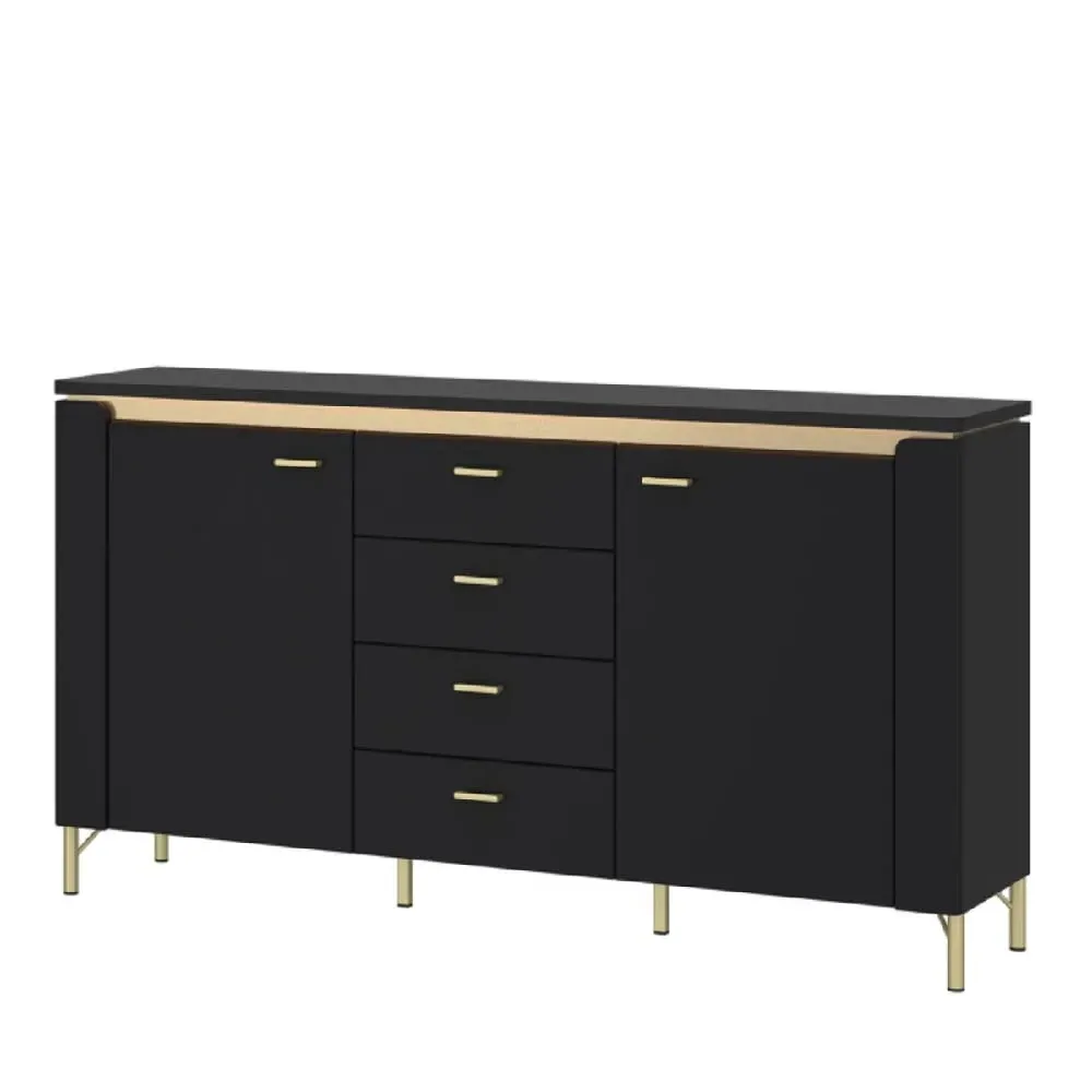 Gaffney LED Sideboard with 4 Drawers - Black, Gold