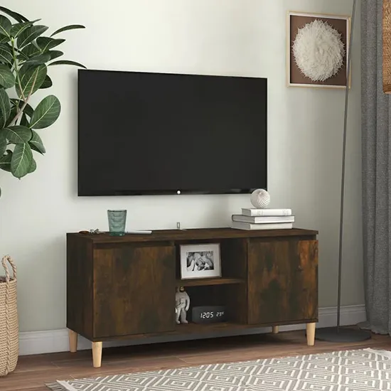 Gafna TV Stand with Solid Wood Legs - Smoked Oak, Engineered Wood product