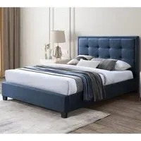 Galena Double Bed Frame - Steel Blue, Fabric