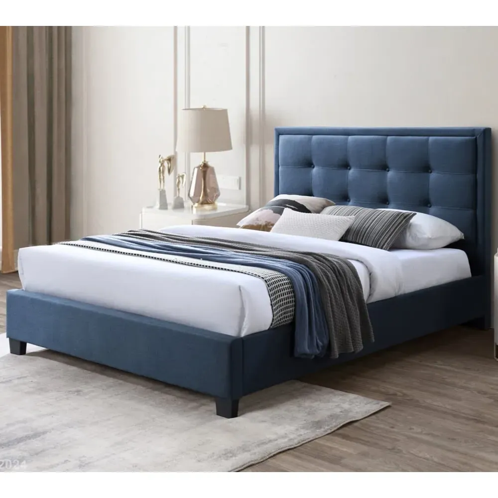 Galena Double Bed Frame - Steel Blue, Fabric