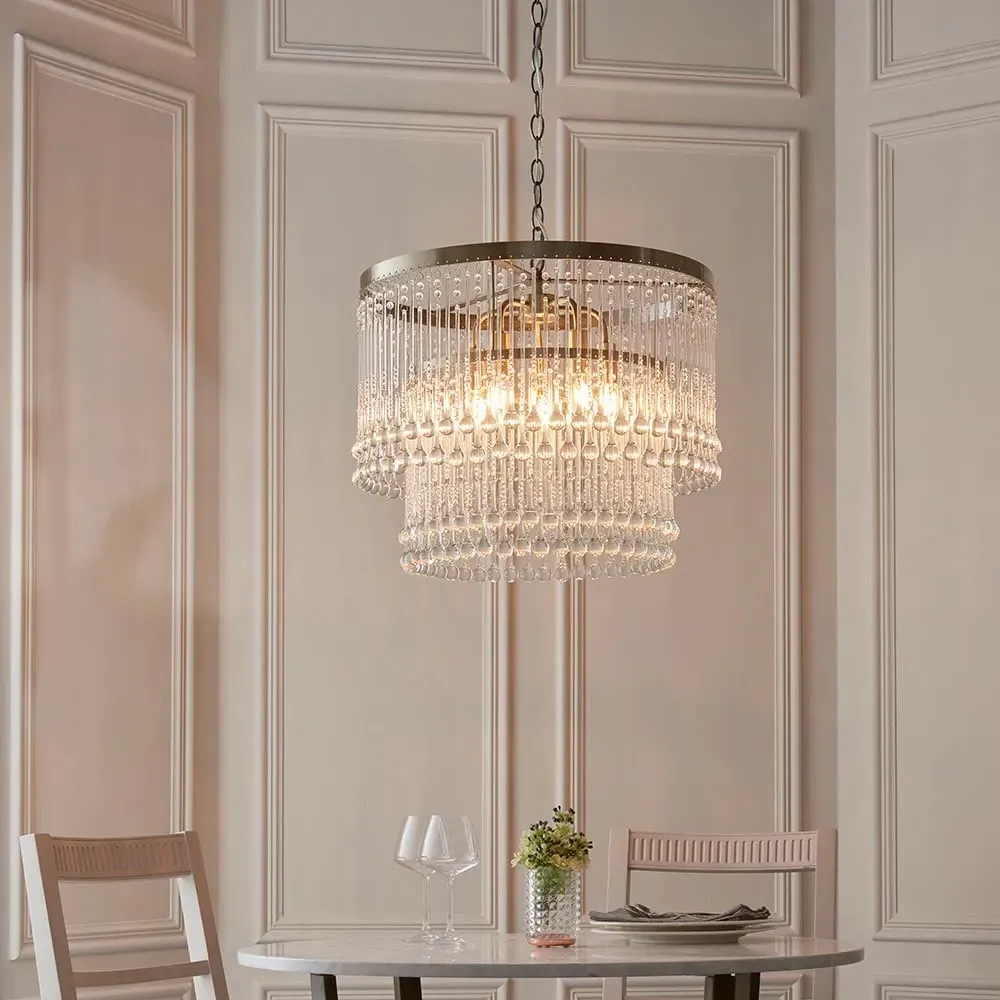 Galesburg 5 Light Glass Pendant Ceiling Light - Antique Brass