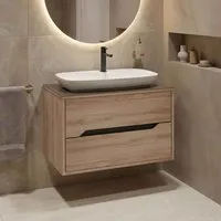 Galia Wall Mounted Vanity Unit & Basin with 2 Drawers - Oak alternate view