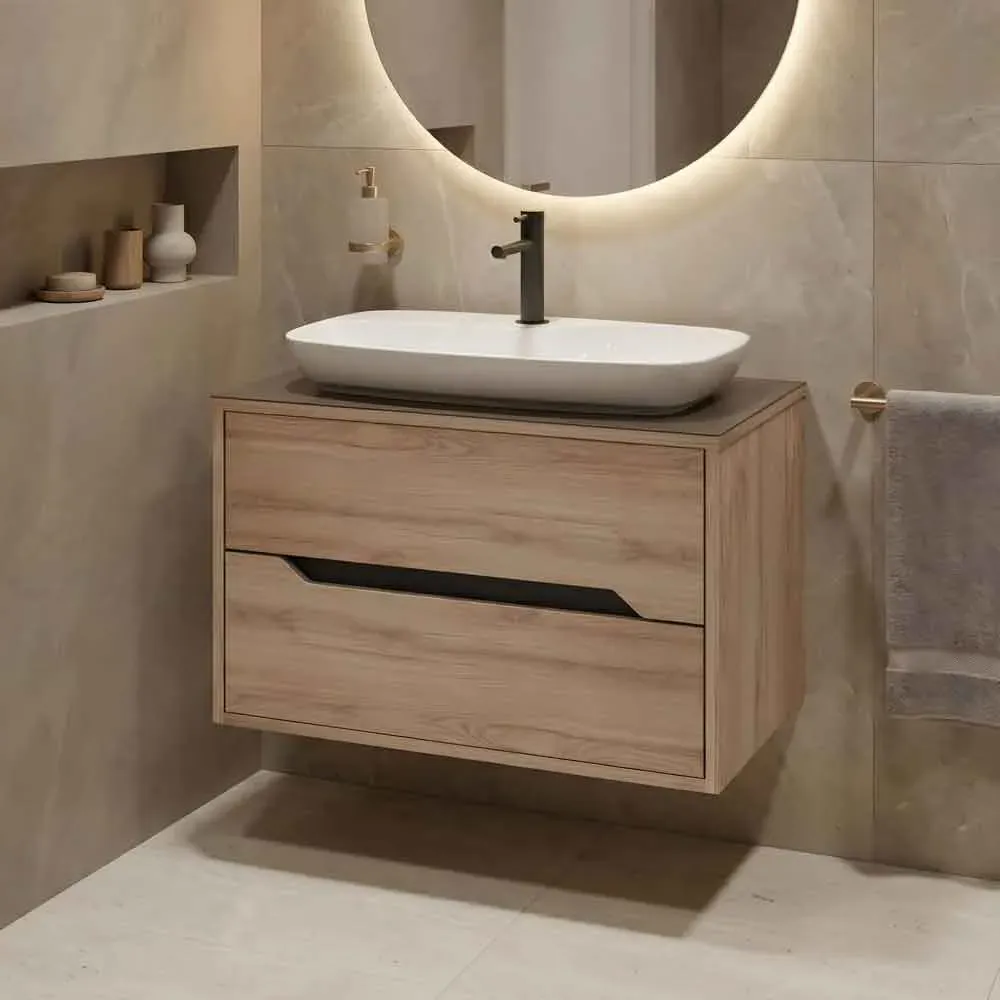 Galia Wall Mounted Vanity Unit & Basin with 2 Drawers - Oak product