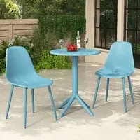 Gallipolis Bistro Dining Table with 2 Chairs - Blue, Plastic