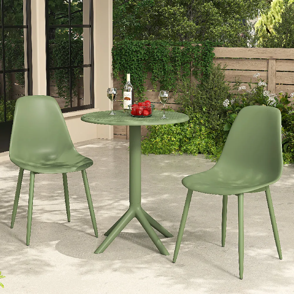 Gallipolis Bistro Dining Table with 2 Chairs - Green, Plastic