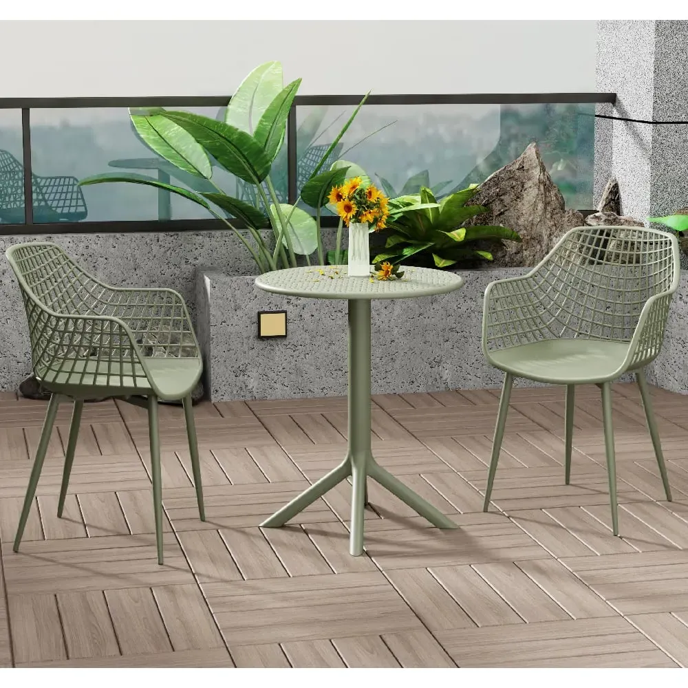 Gallipolis Metal Bistro Dining Table with 2 Chairs - Green image