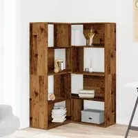 Galva Corner Bookcase with 8 Shelves - Brown Oak, Engineered Wood