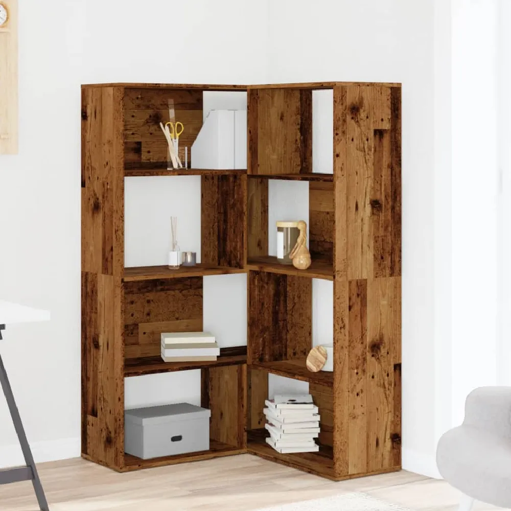 Galva Corner Bookcase with 8 Shelves - Brown Oak, Engineered Wood image