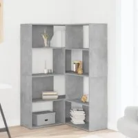 Galva Corner Bookcase with 8 Shelves - Grey, Engineered Wood