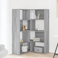 Galva Corner Bookcase with 8 Shelves - Grey, Engineered Wood