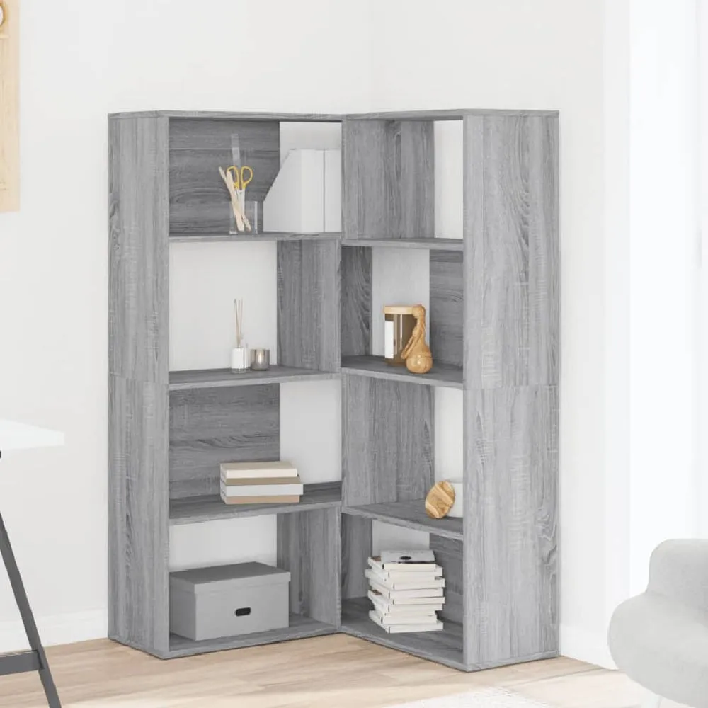 Galva Corner Bookcase with 8 Shelves - Grey, Engineered Wood