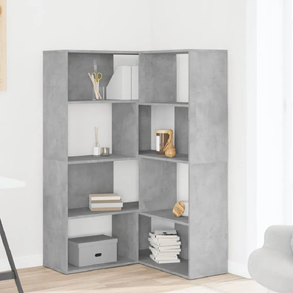 Galva Corner Bookcase with 8 Shelves - Grey, Engineered Wood