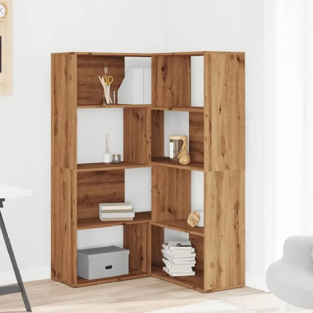 Galva Corner Bookcase with 8 Shelves - Oak, Engineered Wood