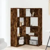Galva Corner Bookcase with 8 Shelves - Smoked Oak, Engineered Wood