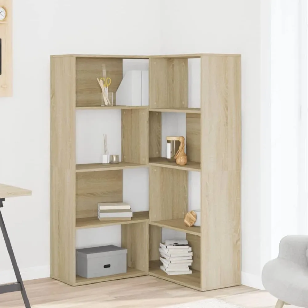 Galva Corner Bookcase with 8 Shelves - Sonoma Oak, Engineered Wood