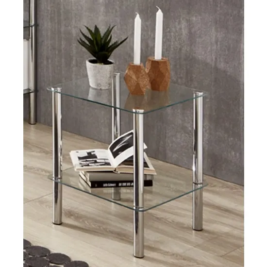 Ganado Square Side Table - Clear Glass, Chrome Metal image