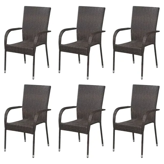 Garima Outdoor Dining Chairs Set of 6 - Brown, Poly Rattan