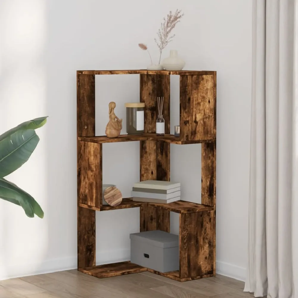 Garner Corner Bookcase with 3 Shelves - Smoked Oak