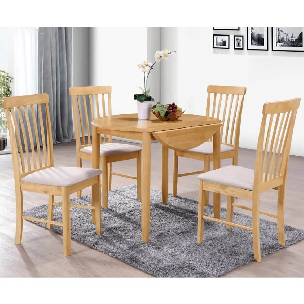 Garnet Round Drop Leaf Dining Table with 4 Chairs - Oak