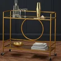 Gaspe Rectangular Glass Drinks Trolley with Wheels - Gold