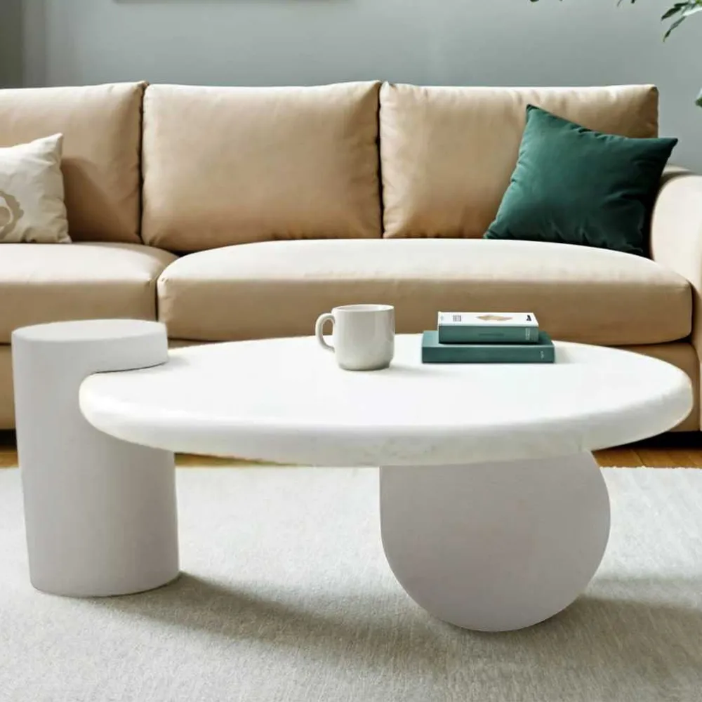 Gastonia Coffee Table with Geometric Pattern - White, Wood product