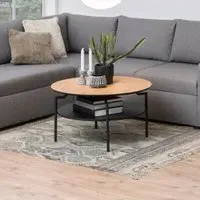 Gatineau Round Coffee Table with Storage - Black, Wild Oak