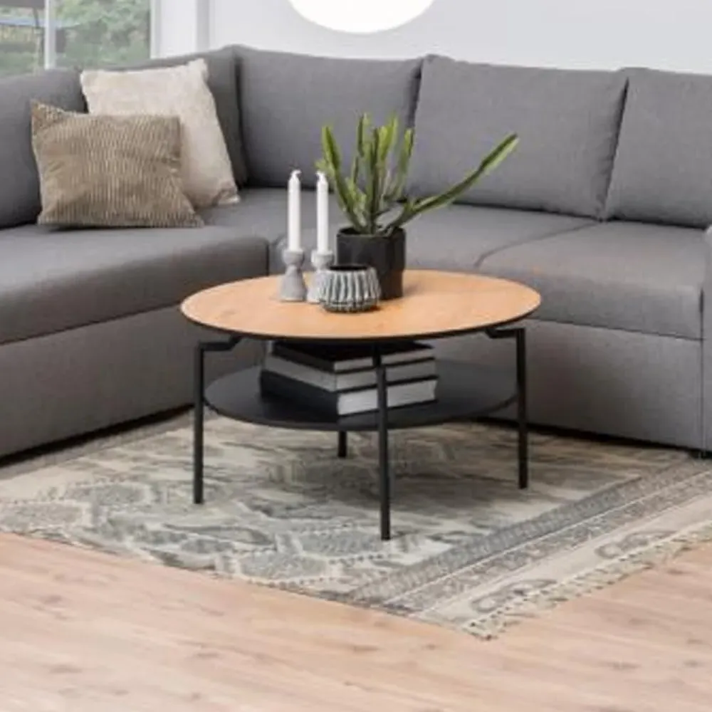 Gatineau Round Coffee Table with Storage - Black, Wild Oak image
