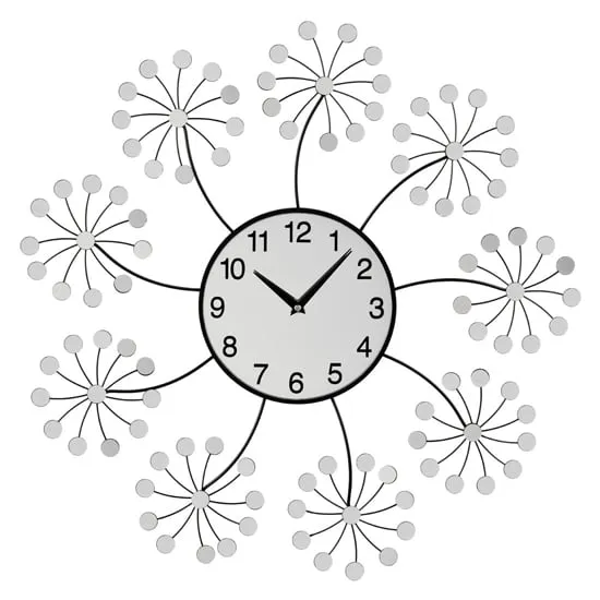 Gatosta Mirrored Floret Wall Clock - Black, Silver image