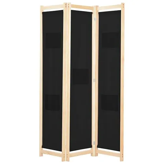 Gavyn 3-Panel Room Divider - Black, Fabric image