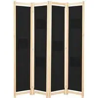 Gavyn 4-Panel Room Divider - Black, Fabric